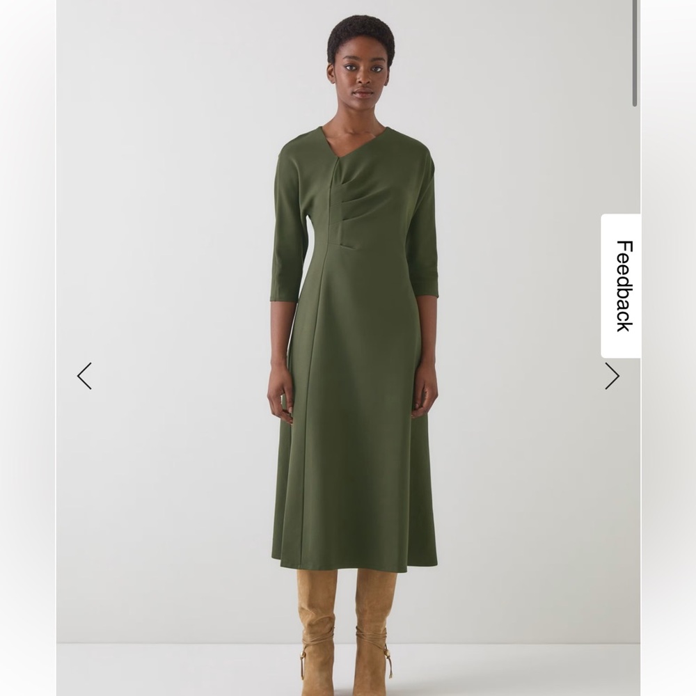 NWT LK Bennett Olive Asymmetric MIDI Dress size 6